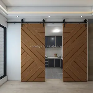 Bosya Interior Living Room Soundproof Modern Design Solid Walnut Wood Double Sliding Barn Doors For House