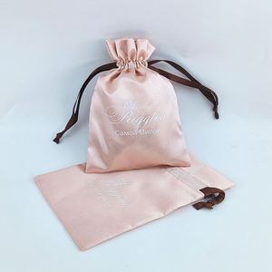 Bolsas de satén al por mayor para pelucas, bolsas de satén con cordón y logotipo personalizado para embalaje de joyas - Product Image 3
