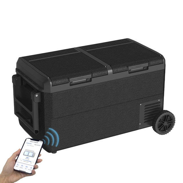 For 75L Solar & Gas Powered Car Refrigerator with Wheels & Telescopic Handle Quiet Efficient Cooling for Camping & Travel