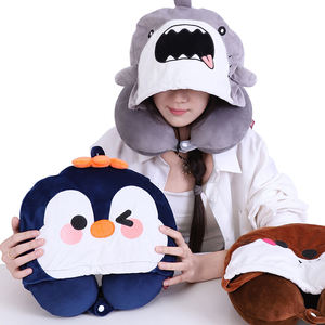 비행기 후드와 만화 귀여운 자수 동물 순수한 메모리 폼 여행 목 베개 - Product Image 1
