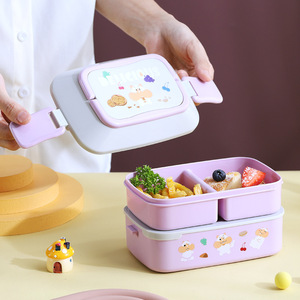 Fiambrera Bento para estudiante con compartimento de 2 capas, fiambrera térmica portátil para horno microondas, contenedor de comida calentable - Product Image 5