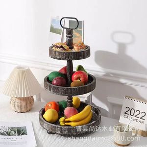 Cross-border wooden base stand tray household three-tier fruit <b>plate</b> nut food simple storage <b>rack</b> - Product Image 1