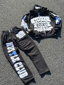 Ensemble de sweat-shirts à capuche <span class=keywords><strong>vintage</strong></span> avec broderie de patchs usés, lavage à l'acide, fermeture éclair, coupe courte et ample pour hommes - Product Image 4