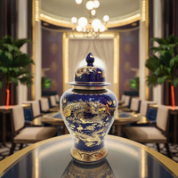 Jingdezhen-pots de luxe en porcelaine de couleur bleu foncé et or faits à la main en céramique de gingembre avec dragon d'or