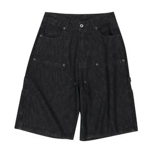 Shorts Bermuda Homme Vintage Noir Délavé Style Charpentier Double Genou Ample 100% Coton Denim Taille Haute Grande Taille Vente en Gros - Product Image 5