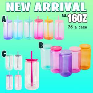 Vaso de vidrio esmerilado transparente para sublimación de 16 oz, tipo lata, con tapa de bambú y pajitas, desde almacén de EE. UU. - Product Image 2