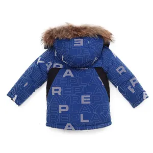 Unisex özelleştirilebilir yalıtımlı kış ceket çocuklar için fermuar kapatma ile büyük kar kayak giyim pamuk dolum baskılı kumaş takım
