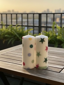 Polka <b>Dot</b> & Starry Night Paraffin & Soy Wax <b>Eco</b>-Friendly Pillar Candle Set of 2 for Christmas Easter & Home Decoration - Product Image 3