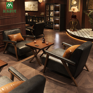 Meubles de bar à chicha en bois et cuir écologiques et durables, style <span class=keywords><strong>vintage</strong></span>, pour café, table et chaises, bar à whisky, bar à cigares - Product Image 3