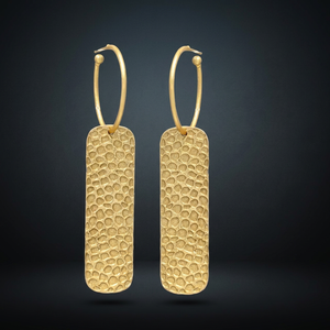 Matte Gold Open Wire Hoop Drop Earrings <b>Pebbled</b> Linear Bar Brass 18K Gold Plated Minimalist Dangle Wedding Jewelry Jaipur Gems - Product Image 3