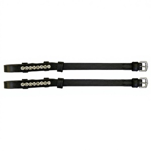 Cómodo Protector de Cabeza de Cuero Genuino Negro con Cristales, Hebilla Plateada, Bolsillo Personalizable para Equitación Clásica (Inglés) - Product Image 1