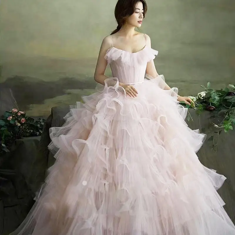 2022新しい写真スタジオのテーマコスチューム美しいサスペンダー旅行写真ライト結婚式ピンクの森の妖精のドレス