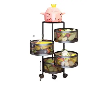 Schlussverkauf Küchenwagen Warenregal Regal mehrschichtiger Gemüse-Blumentopf-Wandkorb 360-Grad-drehbarer Korb-Regal mit Rädern