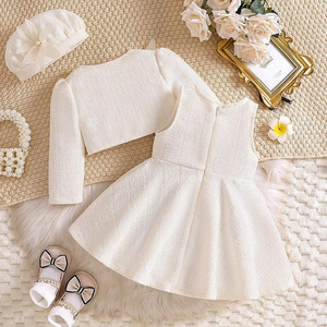 Set di <span class=keywords><strong>Abbigliamento</strong></span> per Bambini all'Ingrosso, Vestito <span class=keywords><strong>Invernale</strong></span> Floreale a Maniche Lunghe in Poliestere, 3 Pezzi con Cappello Berretto per Bambina - Product Image 2