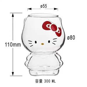 Gobelet en verre transparent en verre borosilicate de haute qualité, gobelet en verre mignon en forme de Hello Kitty pour jus, lait, café, crème glacée - Product Image 6