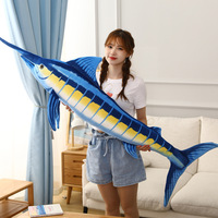 Figurine de poisson en peluche, adorable marlin bleu, poupée océanique, coussin long décoratif, jouet requin en peluche, rembourré en coton PP, 31-50cm, vente en gros