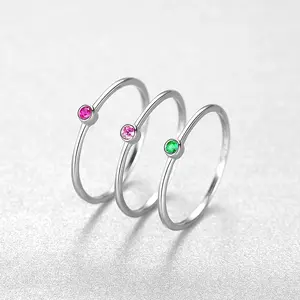 Simple but stylish 925 sterling silver rings ruby emerald pink color small round gemstone inlaid ring
