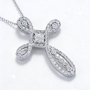 CUSTOM SILVER 10K/14K/18K GOLD PLATED LAB GROWN CVD DIAMOND CLASSIC ENGAGEMENT GIFT SWEATER <b>CHAIN</b> NECKLACE <b>CROSS</b> PENDANT - Product Image 3