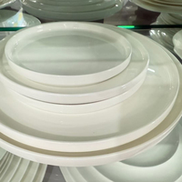 Assiettes de présentation plates en porcelaine fine blanche de style minimaliste pour steaks et pizzas, idéales pour mariages, restaurants et hôtels