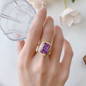 Fashion Jewelry Eco-friendly Copper Geometric 10*14MM Blue Cubic Zirconia Vintage Gold Plated <b>Ring</b> for Bridal Style Statements - Product Image 5