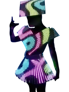 カスタマイズされたスクエアヘッドウェアロゴ、ステージダンスコスチューム、LEDプログラミング、まばゆい光、電子音楽フェスティバル、100％ポリエステル - Product Image 4