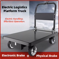 Chariot électrique industriel pliable personnalisable OEM à quatre roues, plateau plat, haute capacité de charge 500 kg, chariot de transport d'entrepôt en acier 800W