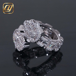 Anillo Abierto de Plata de Ley 925 con Diseño de Mano de Hamsa, Estilo Hip Hop, con Diamantes de Laboratorio de Corte Baguette y Pavé Completo, Anillo de Declaración Brillante - Product Image 3