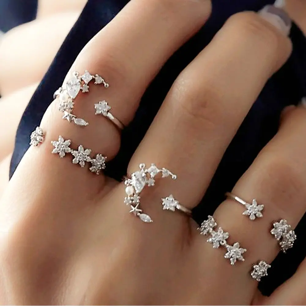 5 pièces/ensemble élégant de luxe diamant bagues druzy rings étoile strass mariage/anneaux de fête