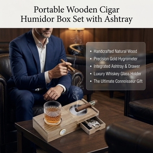 Vietnam Cigar Ashtray Coaster Whiskey Glass Tray and <b>Holder</b> Wooden Ash Tray Cigar Accessory Set Gift for Men Dad - Product Image 5