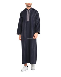 Nouvelle Djellaba Kaftan à Rayures avec Capuche pour Hommes 2026, avec Poches, Thobe Musulman pour Hommes en Polyester, En Stock, Fabriqué au Pakistan - Product Image 1