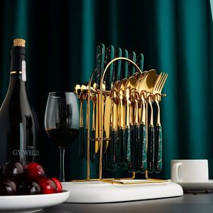 High Quality 24-Piece Stainless Steel Flatware Set <b>Knife</b> <b>Fork</b> Spoon Plastic Handle Eco Friendly Dishwasher Safe Modern Wedding - Product Image 5
