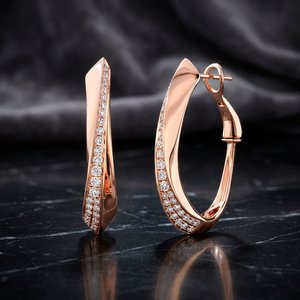 Pendientes de Aro de Oro Rosa de 18K con Diamantes Naturales de Corte Brillante Redondo, Certificados por GGL, Estilo Lujoso para Mujer, Joyería para Uso Diario - Product Image 2