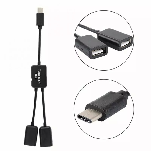 USB C Type C to Dual Port USB OTG HUB Cable USB C 2 in 1 Splitter Cable Cord Connector Adapter for Tablet Android Mouse Keyboard