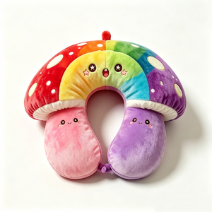 Almohada de viaje suave y afelpada con diseño de hongos, almohada de viaje en forma de U con diseño de arcoíris, almohada de viaje portátil de terciopelo suave con diseño de hongos de colores y cierre a presión para el cuello. - Product Image 4