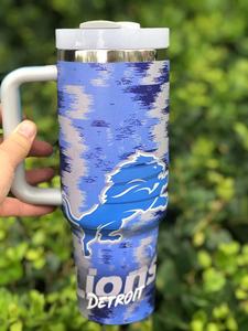 Custom Football Team Lions Cups 40oz Acero inoxidable Detroit Lion Tumbler Tazas con asa - Product Image 2