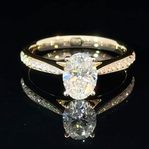Personalizzabile <span class=keywords><strong>solitario</strong></span> ovale 1ct-4CT oro massiccio 14 k18k IGI certificato CVD HPHT laboratorio cresciuto anello di diamanti per donne fidanzamento matrimonio - Product Image 1