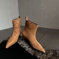 Sepatu Hak Wedge Kulit Sapi Ujung Runcing dengan Ritsleting, Lapisan Kulit Domba Anti-Selip, Sol Tengah EVA, Sol Luar Karet