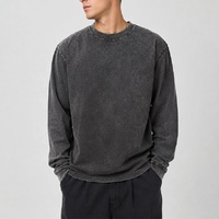 Sweat-shirt col rond personnalisé OEM pour homme, 100 % coton, coupe oversize, épaules tombantes, brodé, effet vintage, streetwear, vierge, délavé