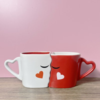 Tasses en céramique Zibo, motif cœur, porcelaine blanche et rouge, ensemble de tasses pour couple de mariage 7102