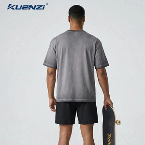 Camiseta Oversize <span class=keywords><strong>de</strong></span> Moda para Hombre Kuenzi, 230GSM, Algodón Lavado, Estilo Vintage, Tallas Grandes, Cuello Redondo Relajado, Streetwear, Camiseta Lisa <span class=keywords><strong>de</strong></span> Verano, Lista para Enviar - Product Image 6