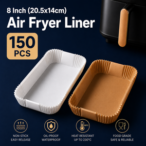 Feuilles de <span class=keywords><strong>papier</strong></span> sulfurisé rectangulaires pour friteuse à air, 150 pièces, 20,5x14cm, blanc et brun au choix, jetables, antiadhésives, conformes FDA - Product Image 1