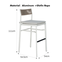 Tabouret de bar extérieur en aluminium à tressage vertical, chaise haute moderne pour patio avec coussin résistant à l'eau