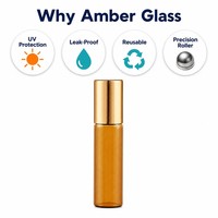 Flacon roll-on en verre ambré pour huiles essentielles 5ml 10ml – Contenant rechargeable pour sérum, parfum, échantillons, soins de la peau, aromathérapie, voyage