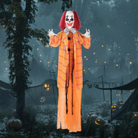 AROMA Clown animé suspendu de 67 pouces avec son, yeux clignotants et mouvements vibrants pour les fêtes d'Halloween et les décorations de maisons hantées