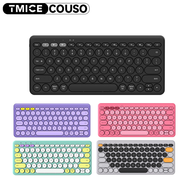 78 Keys Retro Round Keys Colorful Cute Keyboard Bluetooth Dual Mode Wireless Keyboard for Computer PC Laptop Pink Mini Keyboard