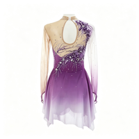 Robe de patinage artistique violette et blanche à col montant, manches longues en maille, ornée de strass, pour enfants et adultes, pour compétition et spectacle
