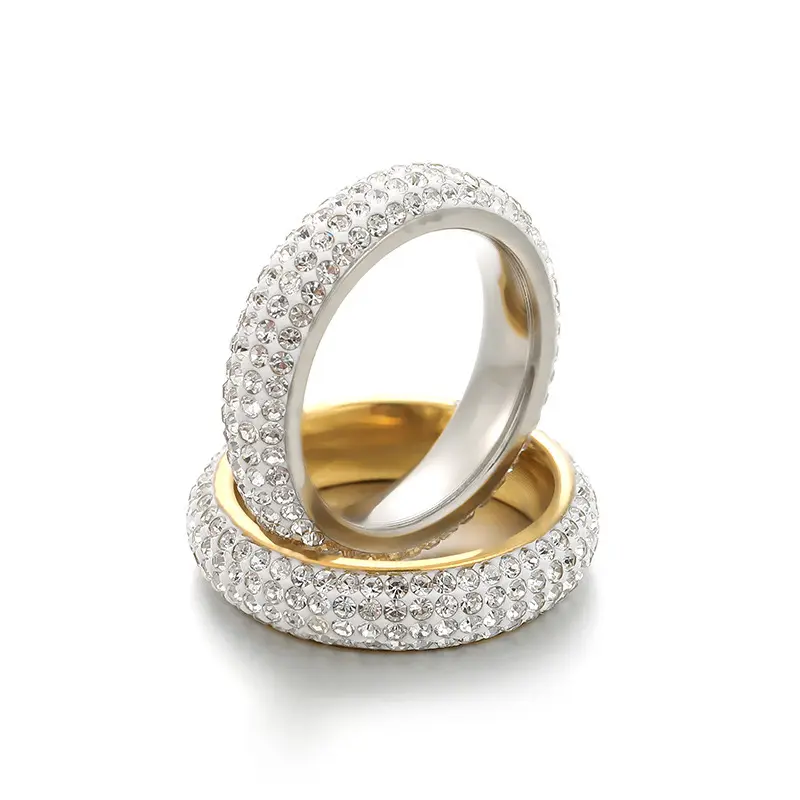 Bague de couple convexe pour hommes et femmes, nouveau Style Super exquis en acier inoxydable 6 mm4 rangée de diamant à la mode 2023