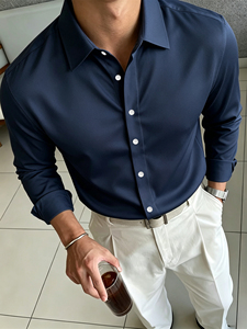 <span class=keywords><strong>Camisa</strong></span> de Vestir Formal <span class=keywords><strong>para</strong></span> Hombre, Elegante y Brillante, de Lujo, Antiarrugas, Transpirable, Lisa, de Manga Larga y Elástica, Venta al Por Mayor de Fábrica - Product Image 3