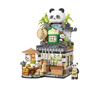 Pour <span class=keywords><strong>LOZ</strong></span> série bloc de construction en plastique petit ours café Panda maison de thé thème culturel chinois modèle jouet rue jouets - Product Image 4
