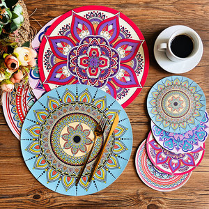Cuscinetto isolante in pelle stampato stile bohémien impermeabile tondo ad olio Vintage decorativo <span class=keywords><strong>Runner</strong></span> da <span class=keywords><strong>tavolo</strong></span> - Product Image 1